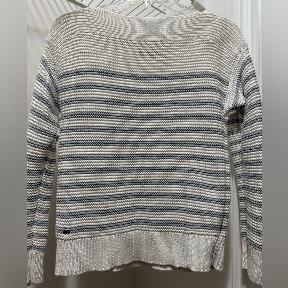 Ralph Lauren Women's Gray and White Striped Sweater
